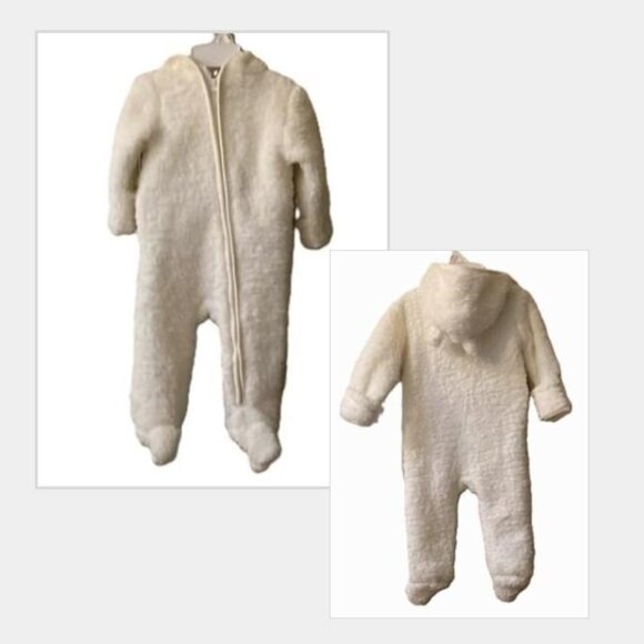 One-Piece Hooded Fleece | Hudson Baby Sleep and Play | Cream Bear | 9-12M - Picture 1 of 11